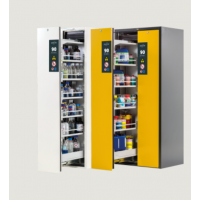 asecos V-MOVE-90 型號系列的安全柜，帶有電子垂直拉出閥